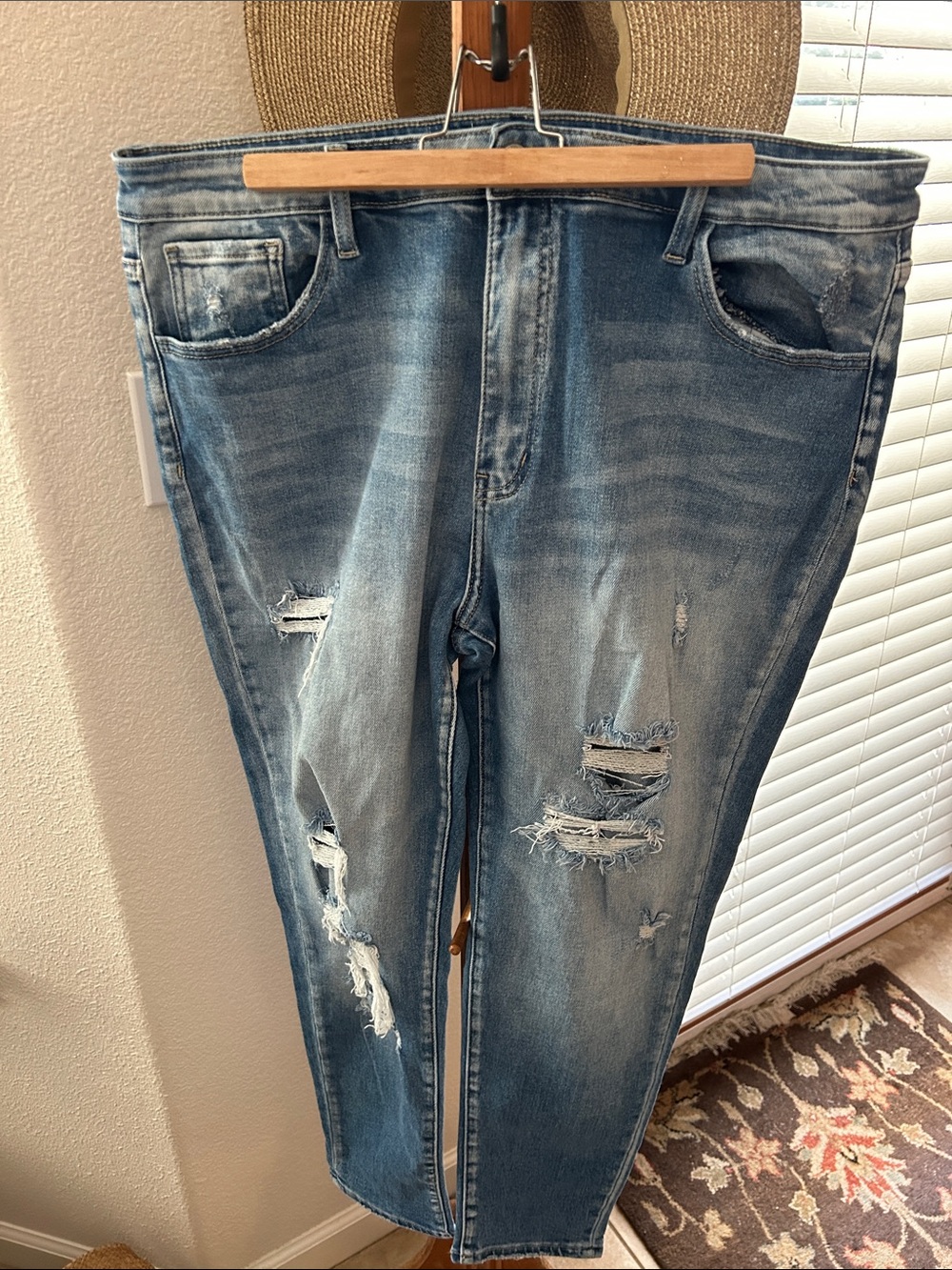 Women’s Kurvy Straight Ripped Denim Kan Can Jeans - Blue